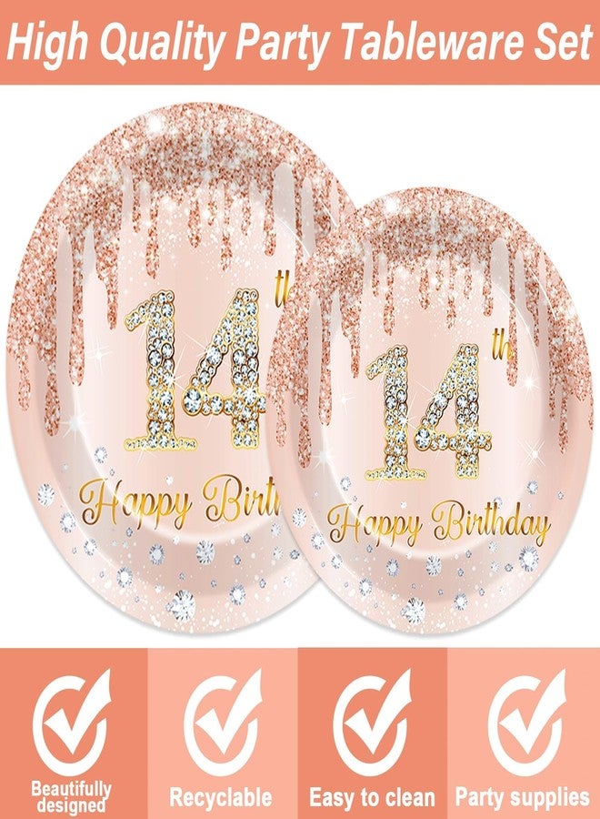 CHUNNIN 96 Pcs Rose Gold 14th Birthday Party Plates and Napkins for Girls Rose Gold Party Supplies Pink Happy 14 Years Birthday Party Tableware Set for 24 Guests Party Decorations - Image 3